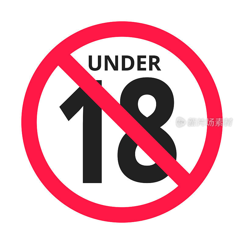 Under 18 forbidden round icon sign vector illustration. Eighteen or older persons adult content 18 plus only rating isolated on white background.